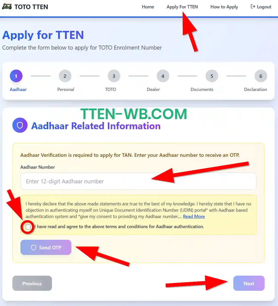 TOTO TTEN Apply Aadhaar Verification 2026