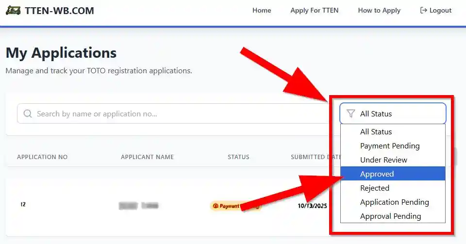 Track Application Status of TOTO Enrolment Number 2026