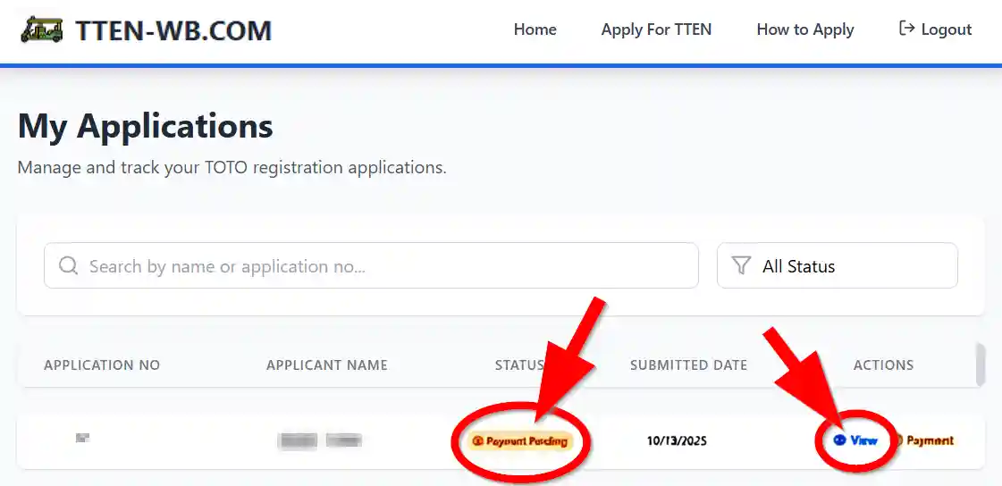 Status of TOTO Enrolment Number 2026
